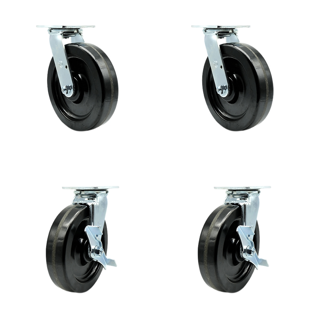SCC-30CS820-PHR-BSL-2-TLB-2 Phenolic Swivel Top Plate Casters, Heavy Duty with 8 in. Wheels - 5000 lbs Total Capacity - Set of 4