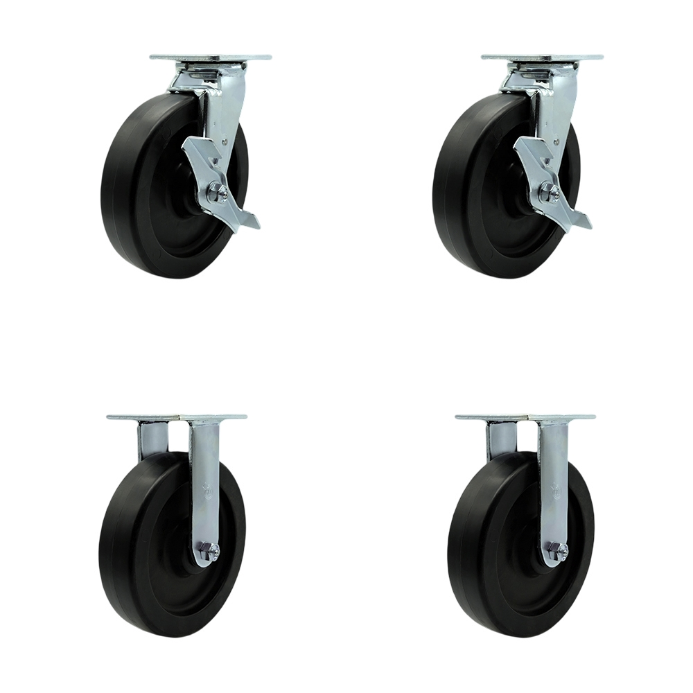 SCC-SS30S820-POR-TLB-BSL-2-R-2 Stainless Steel Polyolefin Swivel Top Plate Casters, Heavy Duty with 8 in. Wheels - Set of 4