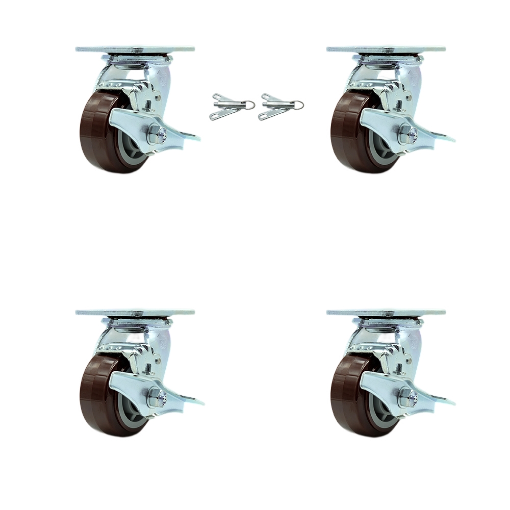 SCC-30CS420-PPUR-TLB-BSL-2-TLB-2 Polyurethane Swivel Top Plate Casters, Heavy Duty with 4 in. Wheels - Set of 4