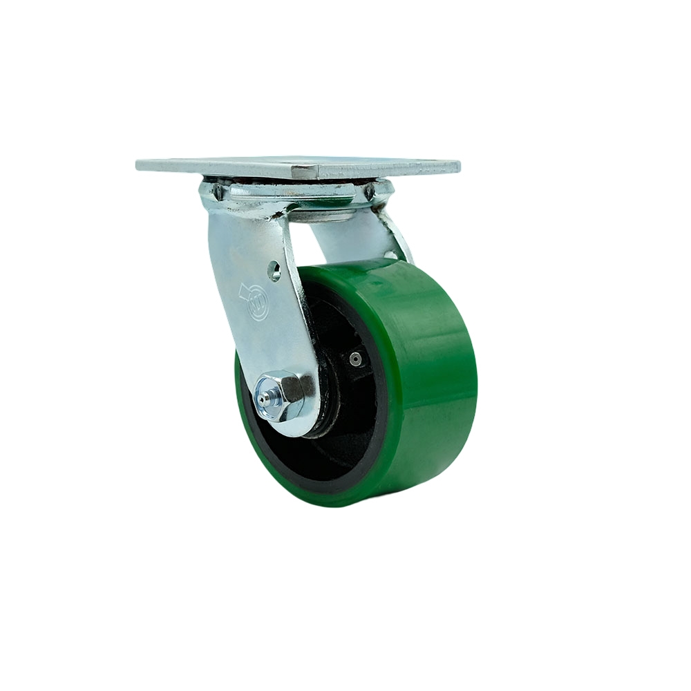 Polyurethane on Cast Iron Swivel Top Plate Heavy Duty Caster with 4 in. Green Wheel & Bolt on Swivel Lock - 700 lbs Capacity per Caster