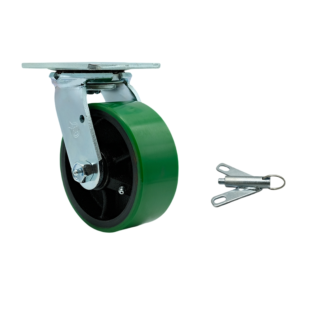 Polyurethane on Cast Iron Swivel Top Plate Heavy Duty Caster with 5 in. Green Wheel & Bolt on Swivel Lock - 1000 lbs Capacity per Caster