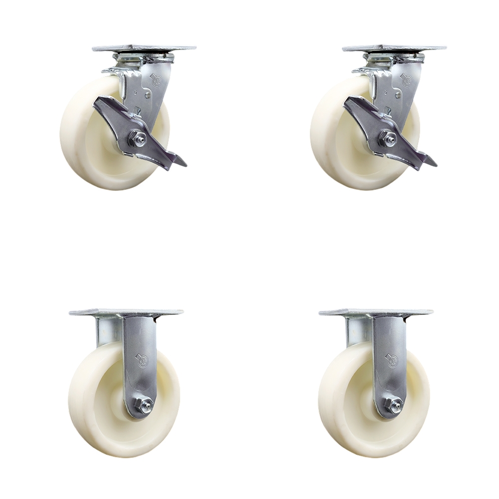 SCC-30CS620-NYR-TLB-BSL-2-R-2 Nylon Swivel Top Plate Casters, Heavy Duty with 6 in. Wheels - 5000 lbs Total Capacity - Set of 4