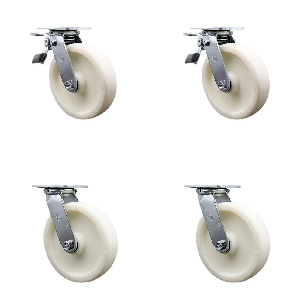 SCC-TTL30S820-NYR-2-S-2 Nylon Swivel Top Plate Casters, Heavy Duty with 8 in. Wheels - 5000 lbs Total Capacity - Set of 4