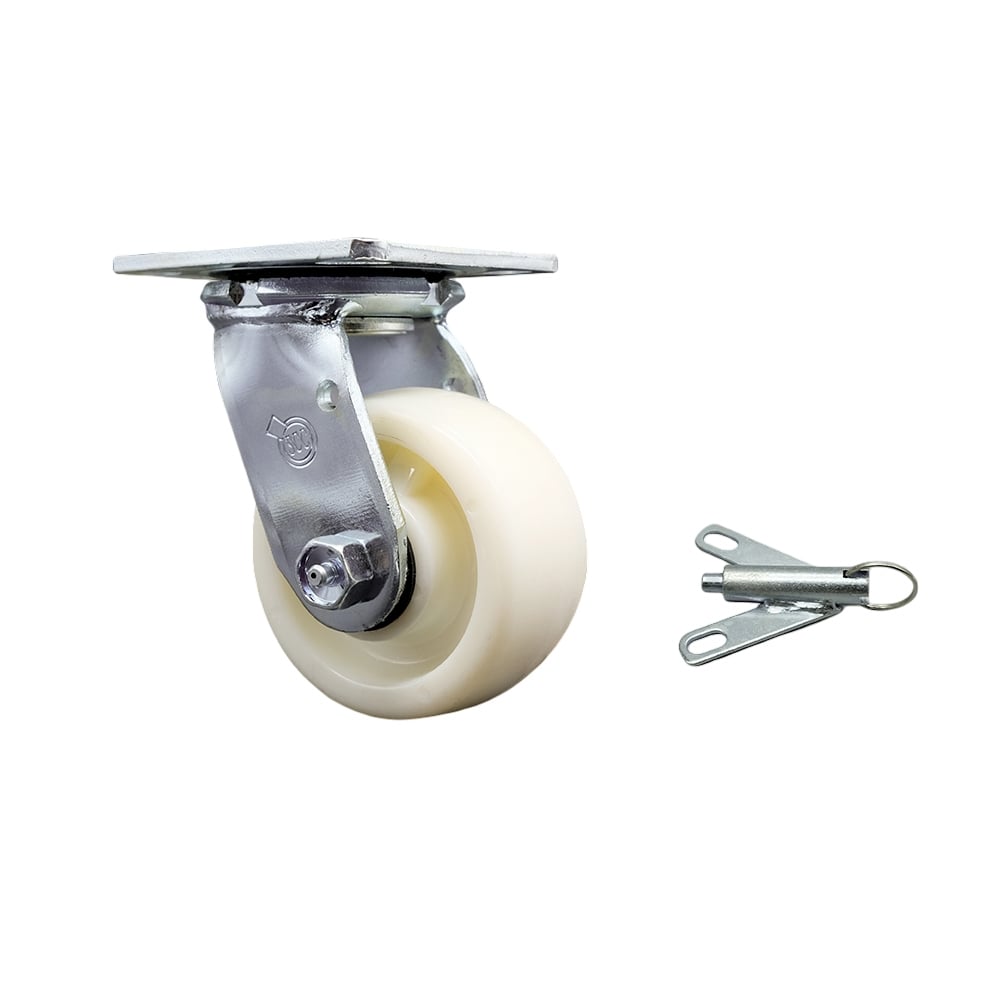 SCC-SS30S420-NYR-BSL Stainless Steel Nylon Swivel Top Plate Heavy Duty Caster with 4 in. Wheel & Bolt on Swivel Lock - 800 lbs Capacity per Caster