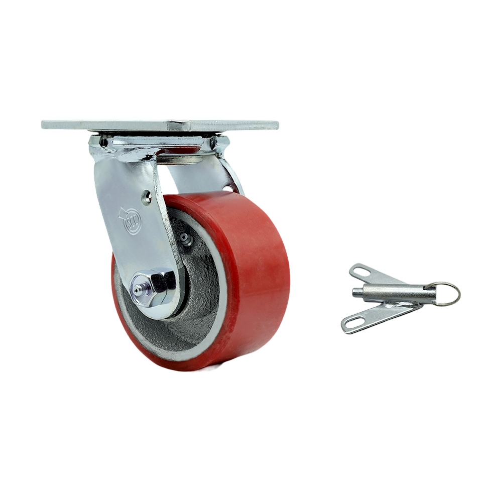 Polyurethane on Cast Iron Swivel Top Plate Heavy Duty Caster with 4 in. Red Wheel & Bolt on Swivel Lock - 700 lbs Capacity per Caster