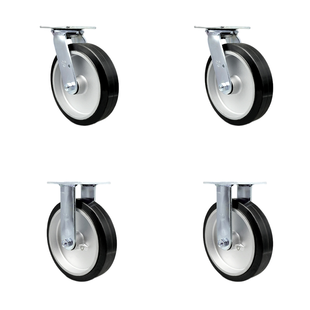 SCC-30CS820-RAR-BSL-2-R-2 Rubber on Aluminum Swivel Top Plate Casters, Heavy Duty with 8 in. Wheels - 2400 lbs Total Capacity - Set of 4