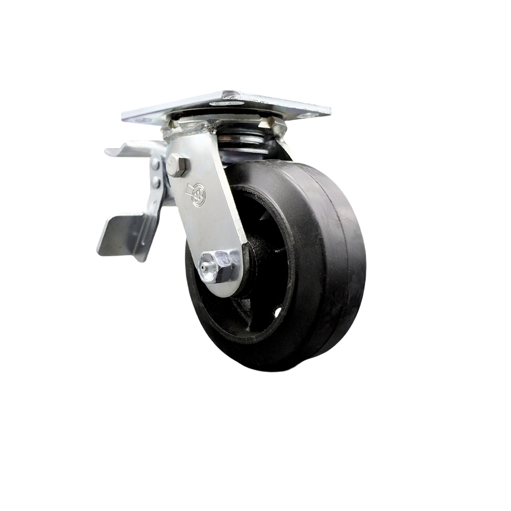 SCC-TTL30S520-RSR Rubber on Metal Swivel Top Plate Heavy Duty Caster with 5 in. Wheel & Total Lock Brake - 400 lbs Capacity per Caster