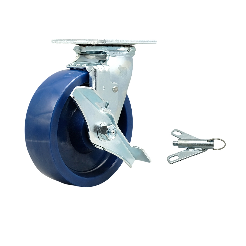 Solid Polyurethane Swivel Top Plate Heavy Duty Caster with 6 in. Wheel & Top Lock Brake & Bolt on Swivel Lock - 1200 lbs Capacity per Caster