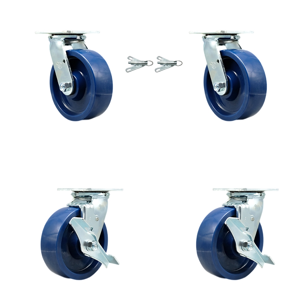 SCC-30CS620-SPUR-BSL-2-TLB-2 Solid Polyurethane Swivel Top Plate Casters, Heavy Duty with 6 in. Wheels - 4800 lbs Total Capacity - Set of 4