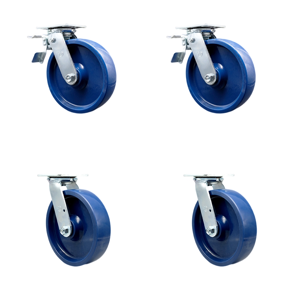 SCC-TTL30S820-SPUR-2-S-2 Solid Polyurethane Swivel Top Plate Casters, Heavy Duty with 8 in. Wheels - 4800 lbs Total Capacity - Set of 4