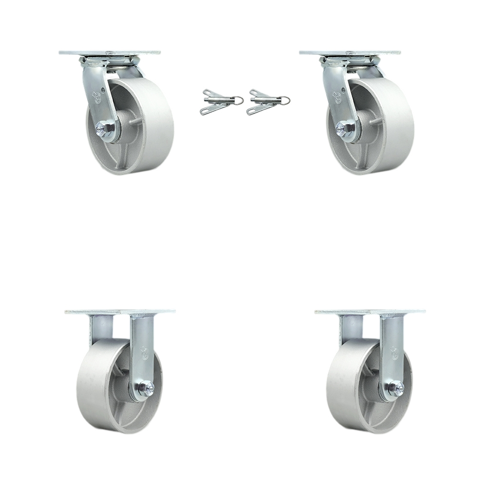 SCC-30CS520-SSR-BSL-2-R-2 Semi Steel Cast Iron Swivel Top Plate Casters, Heavy Duty with 5 in. Wheels - 4000 lbs Total Capacity - Set of 4