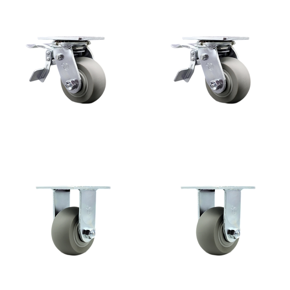 Thermoplastic Rubber Donut Tread Swivel Top Plate Casters, Heavy Duty with 4 in. Wheels - 1200 lbs Total Capacity - Set of 4