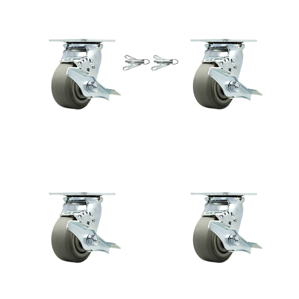 SCC-30CS420-TPRRF-TLB-BSL-2-TLB-2 Thermoplastic Rubber Flat Tread Swivel Top Plate Casters, Heavy Duty with 4 in. Wheels - Set of 4