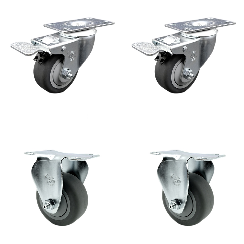 Stainless Steel Thermoplastic Rubber Swivel Top Plate Caster - 3 x 1.25 in. Gray Wheels - 840 lbs Total Capacity - Set of 4