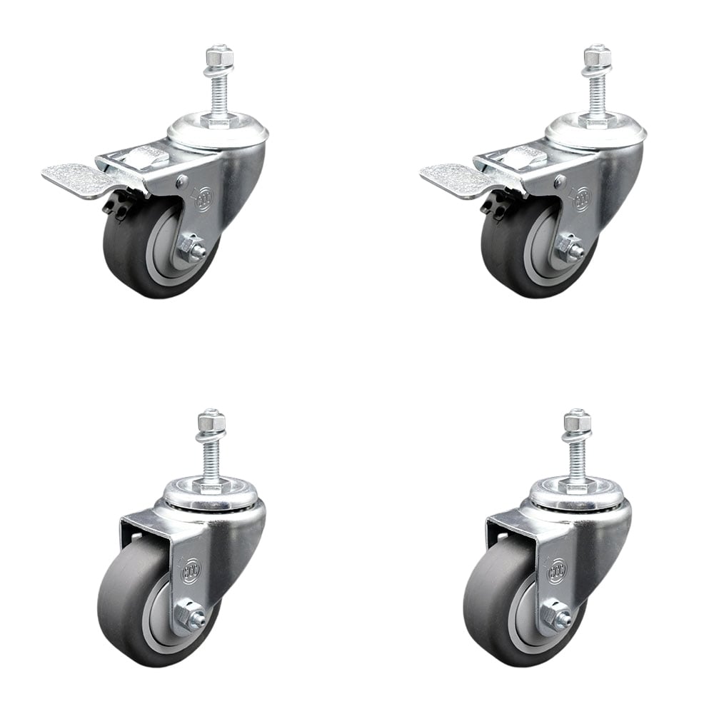 Thermoplastic Rubber Swivel Threaded Stem Caster - 3 x 1.25 in. Gray Wheels & 10 mm Metric Stems - 840 lbs Total Capacity - Set of 4