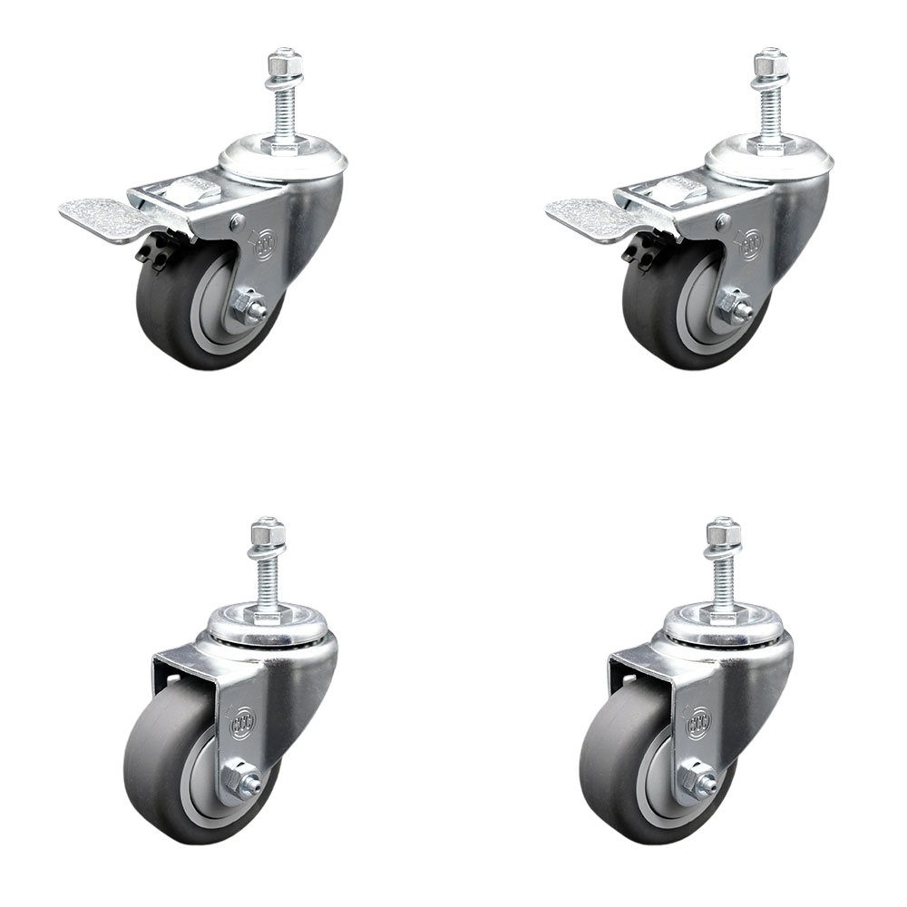 Thermoplastic Rubber Swivel Threaded Stem Caster - 3.5 x 1.25 in. Gray Wheels & 0.37 in. Stems - 920 lbs Total Capacity - Set of 4