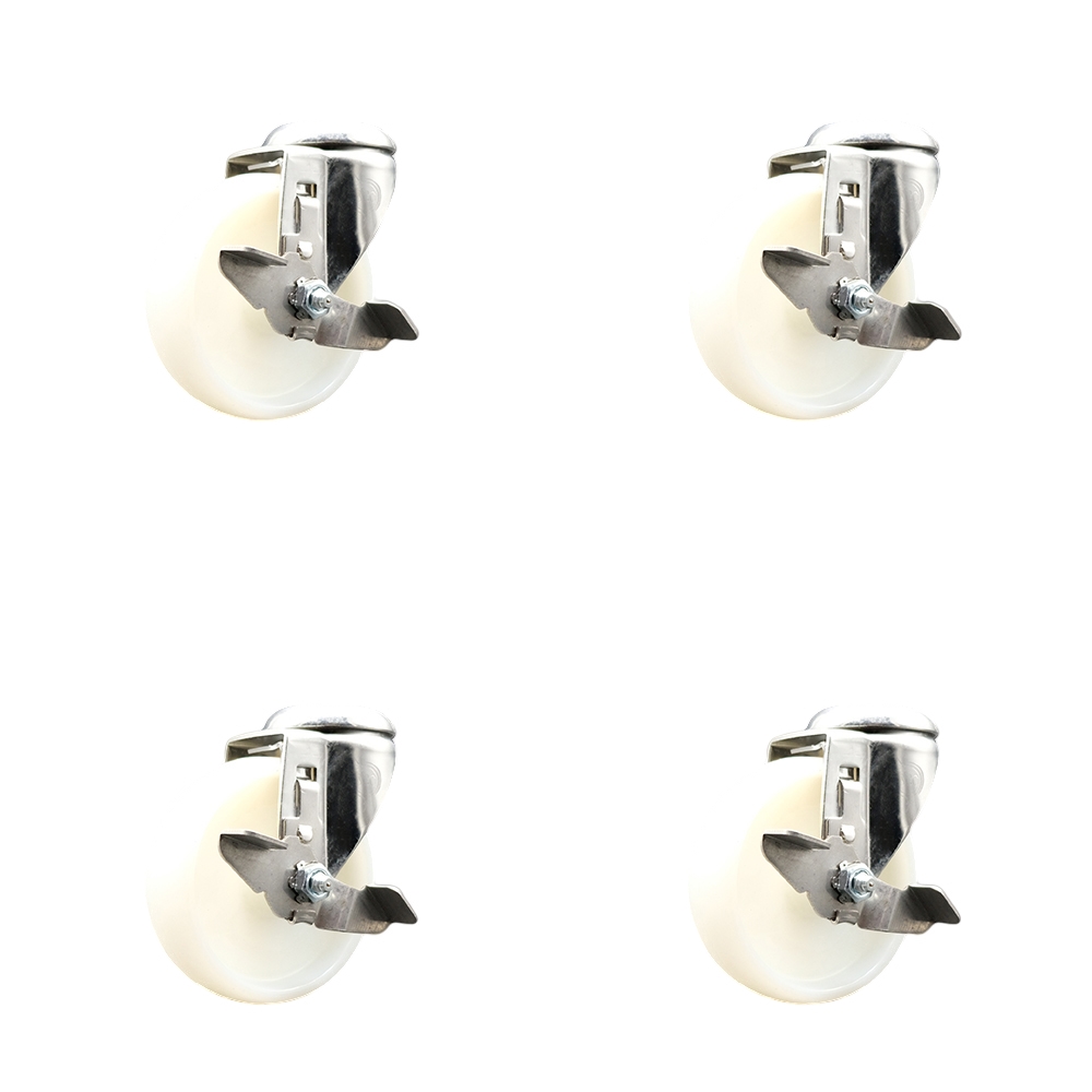 Nylon Swivel Bolt Hole Casters - White - Set of 4 - Corrosion Resistant
