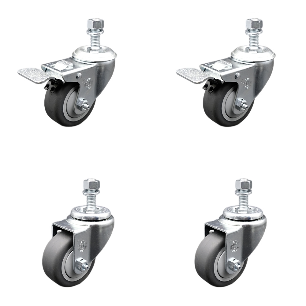 SCC-SSTSTTL20S3514-TPRB-M1215-2-S-2 Stainless Steel Thermoplastic Rubber Swivel Threaded Stem Caster - 920 lbs Total Capacity - Set of 4