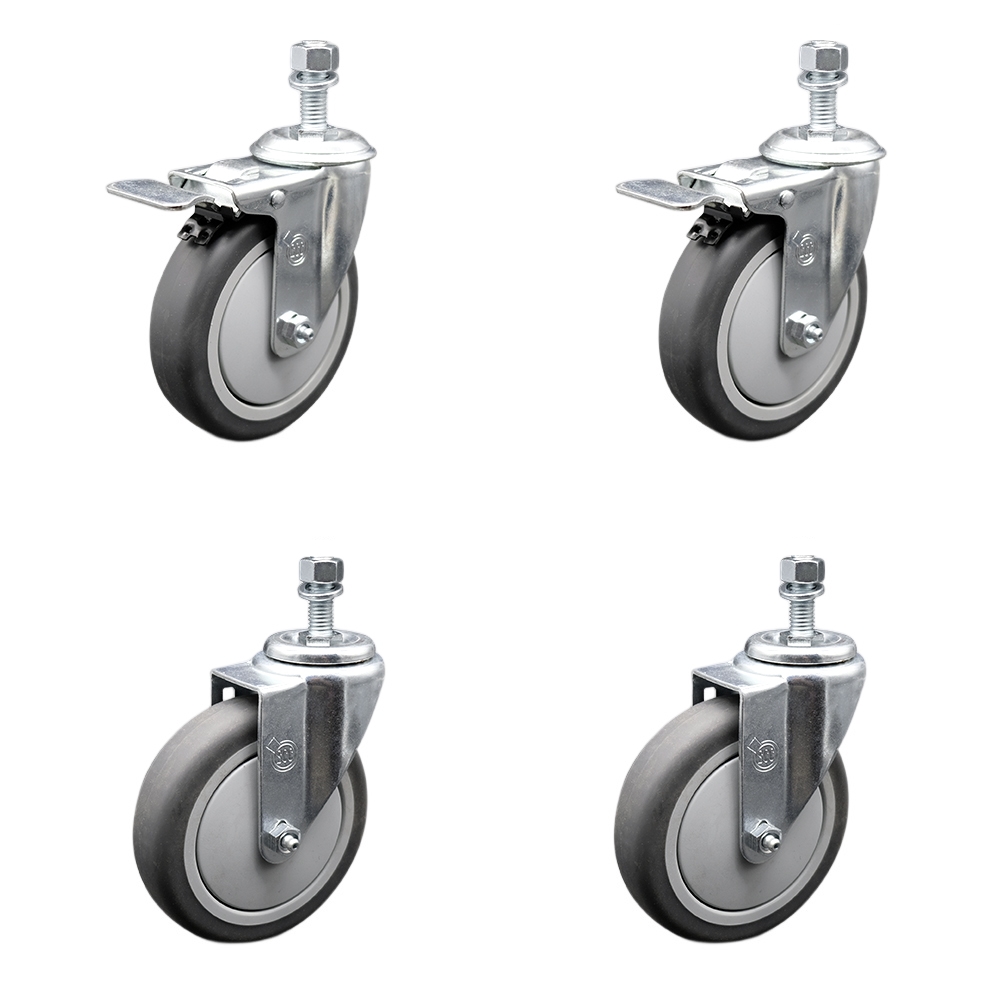Stainless Steel Thermoplastic Rubber Swivel Threaded Stem Caster - 5 x 1.25 in. Gray Wheels & 0.50 in. Stems - 1200 lbs Total Capacity - Set of 4
