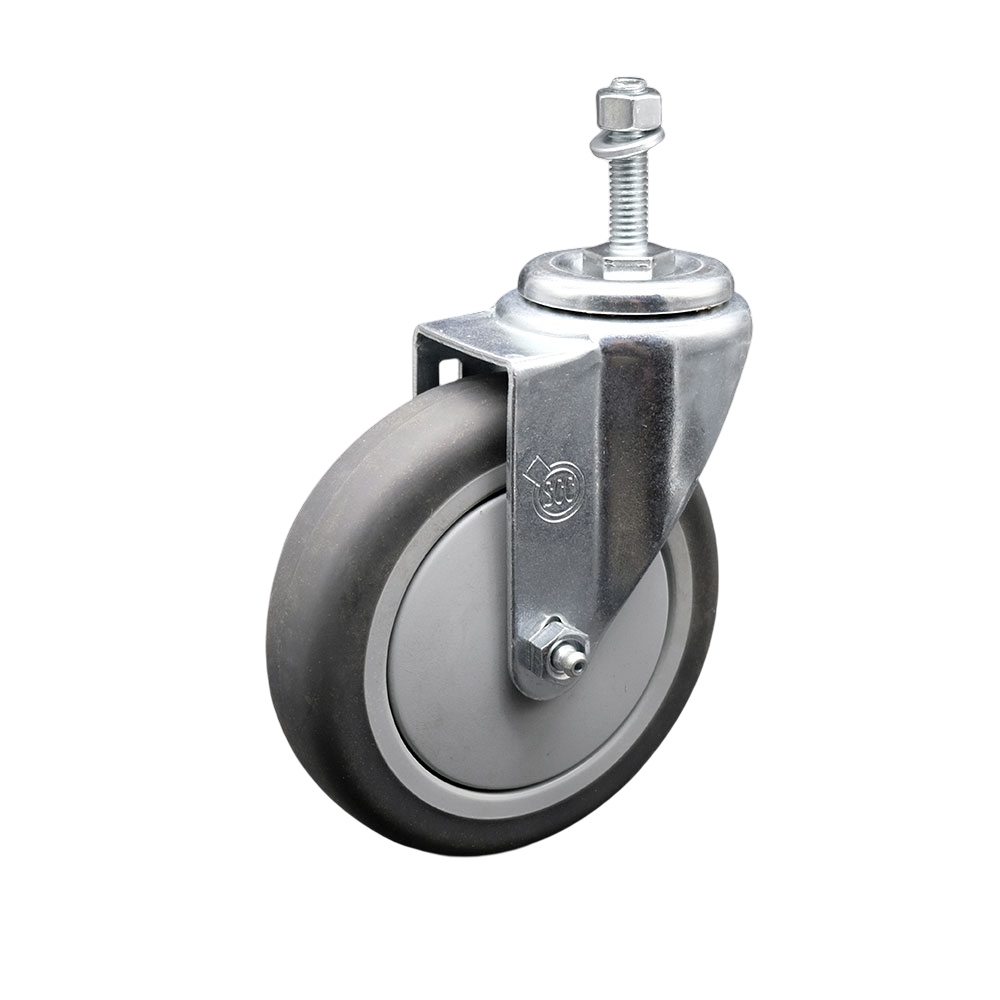 Stainless Steel Thermoplastic Rubber Swivel Threaded Stem Caster - 5 x 1.25 in. Gray Wheel & 0.37 in. Stem - 300 lbs Capacity per Caster