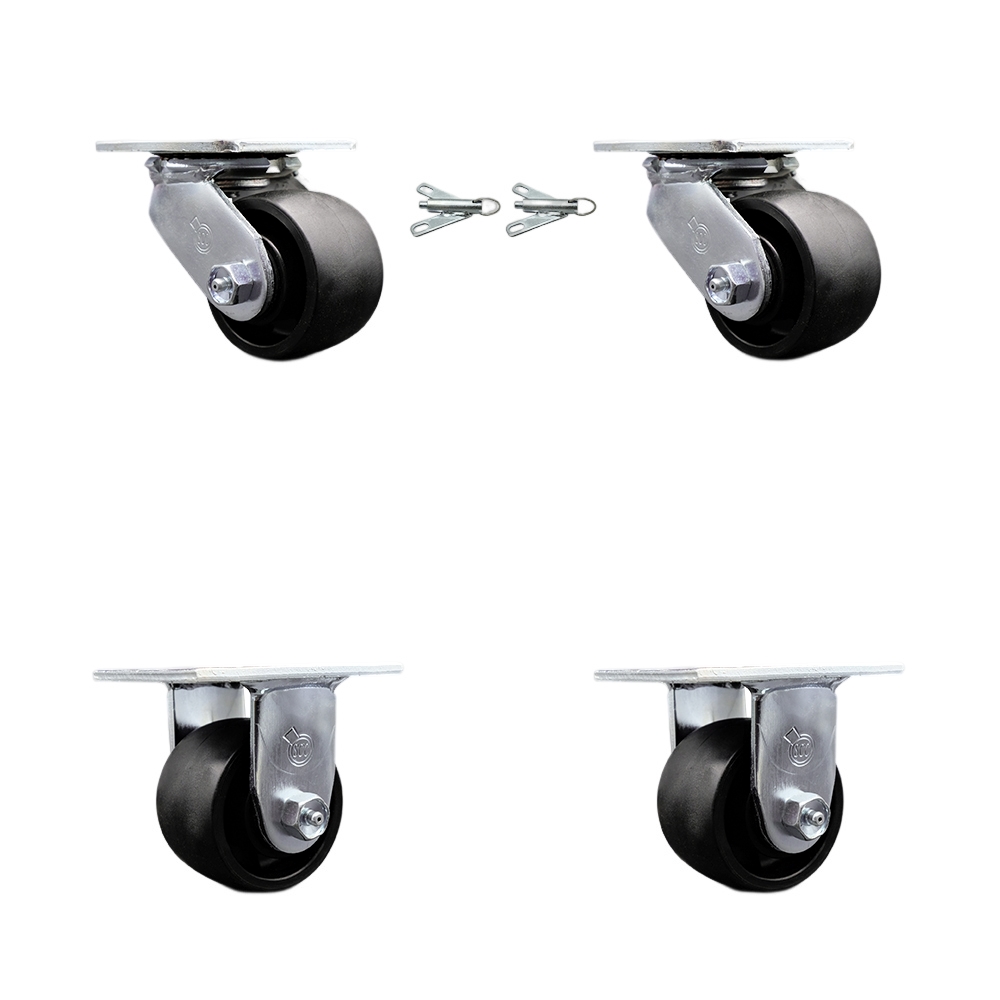 SCC-30CS3420-GFNR-BSL-2-R-2 Glass Filled Nylon Swivel Top Plate Casters, Heavy Duty with 3.25 in. Wheels - 3600 lbs Total Capacity - Set of 4