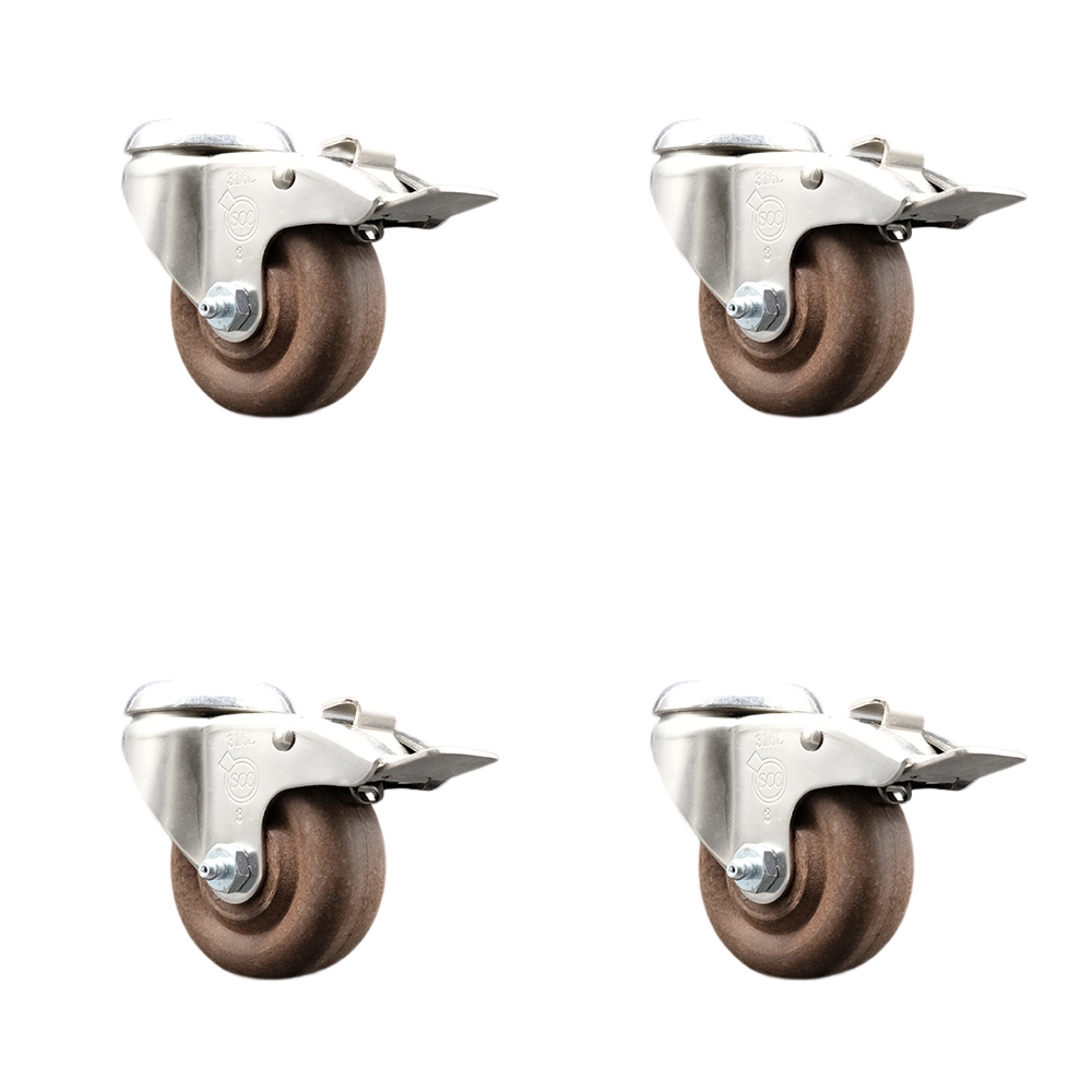 SCC-SS316BHTTL20S314-GFNSHT-4 316 Stainless Steel High Temperature Glass Filled Nylon Swivel Bolt Hole Caster with 3 in. Brown Wheels - Set of 4