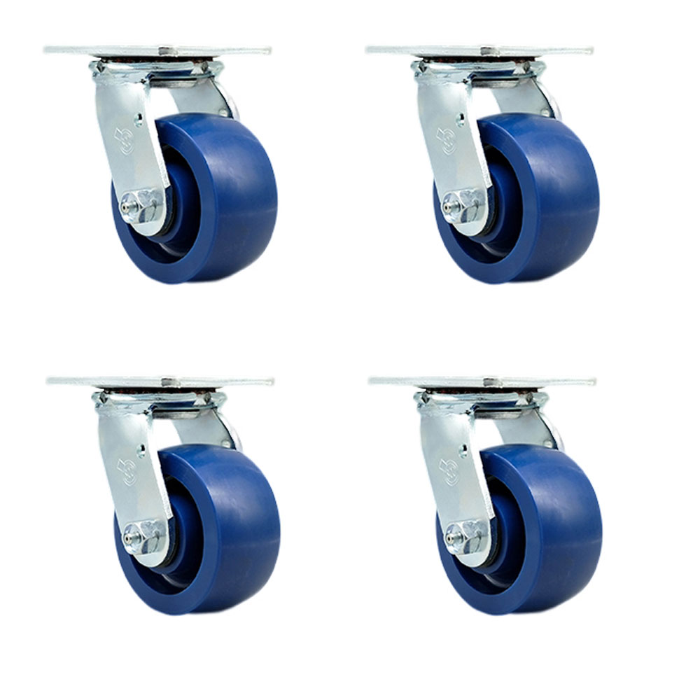 SCC-30CS420-SPUR-4 Solid Polyurethane Swivel Top Plate Casters, Heavy Duty with 4 in. Wheels - 2800 lbs Total Capacity - Set of 4