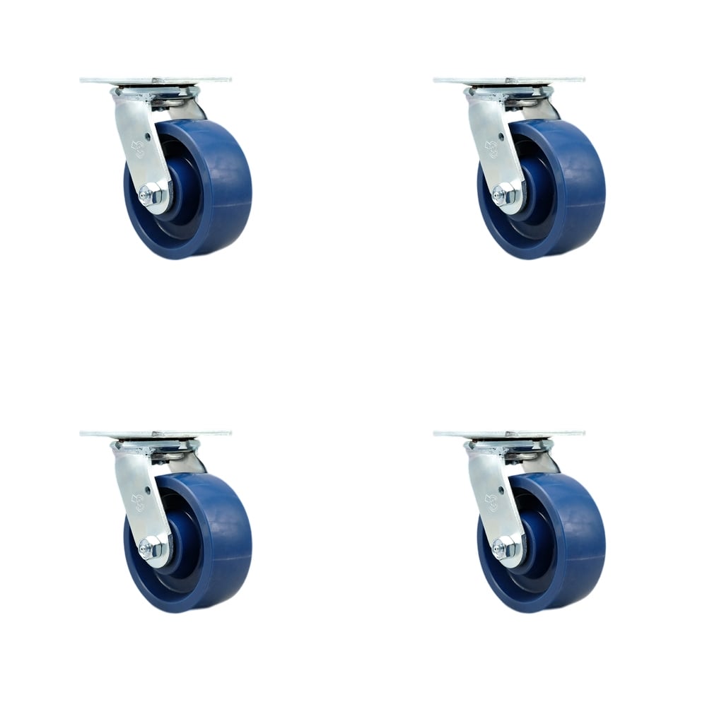 SCC-30CS520-SPUR-4 Solid Polyurethane Swivel Top Plate Casters, Heavy Duty with 5 in. Wheels - 4000 lbs Total Capacity - Set of 4