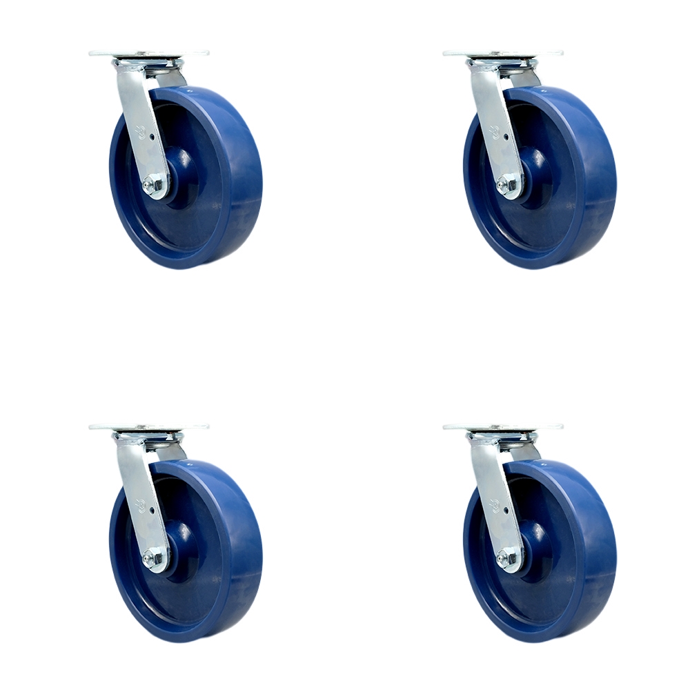 SCC-30CS820-SPUR-4 Solid Polyurethane Swivel Top Plate Casters, Heavy Duty with 8 in. Wheels - 4800 lbs Total Capacity - Set of 4