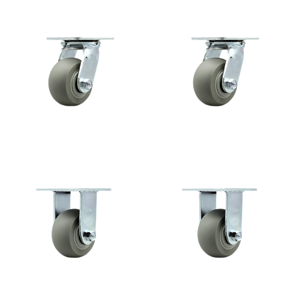 Thermoplastic Rubber Donut Tread Swivel Top Plate Casters, Heavy Duty with 4 in. Wheels - 1200 lbs Total Capacity - Set of 4