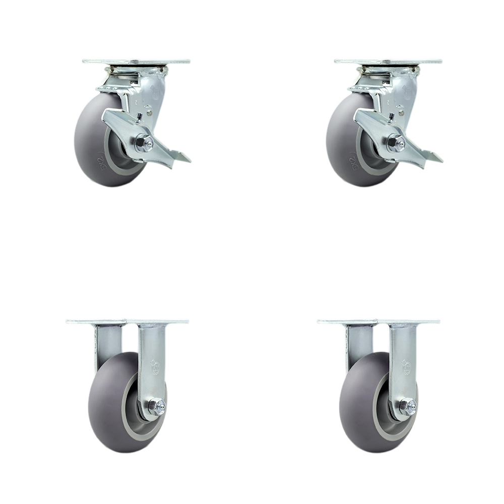 Thermoplastic Rubber Donut Tread Swivel Top Plate Casters, Heavy Duty with 5 in. Wheels - 1400 lbs Total Capacity - Set of 4