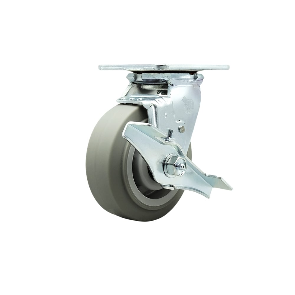 Thermoplastic Rubber Flat Tread Swivel Top Plate Heavy Duty Caster with 5 in. Wheel & Top Lock Brake - 350 lbs Capacity per Caster
