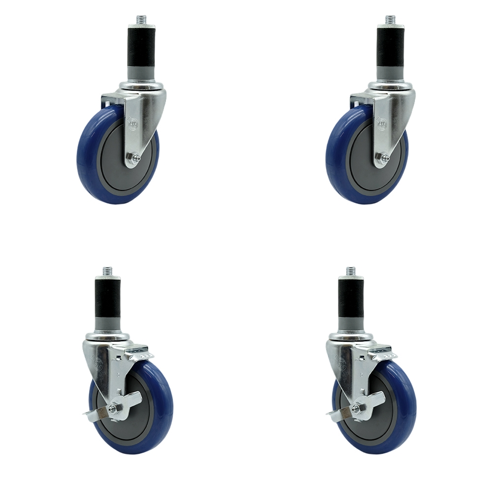 REG-SCC-EX20S514-PPUB-BLUE-112-2-TLB-2 Regency Work Table & Equipment Stand Caster Set - 5 in. Blue Poly Wheel - Replacement Caster Set - Set of 4