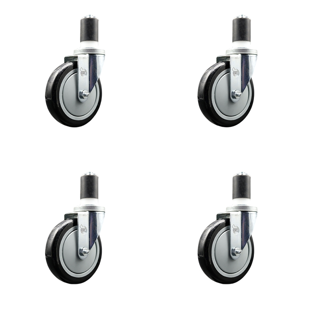 Regency Work Table & Equipment Stand Replacement Caster Set - 5 in. Black Polyurethane Wheel - 4 Swivel Casters - Set of 4