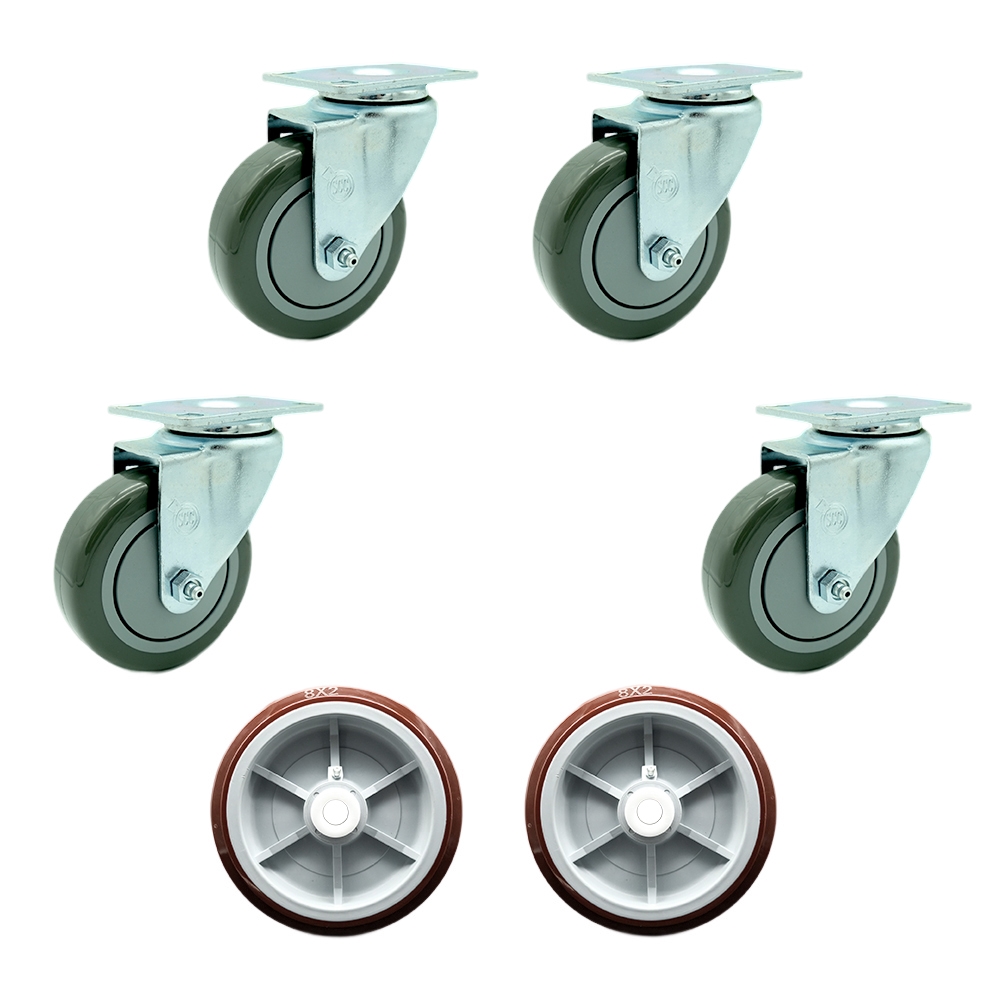 REG-SCC-20S414-PPUB-TP2-4-PPUD820-2 Regency 600UBCKIT6 U-Boat Utility Cart Caster & Wheel Full Replacement Set