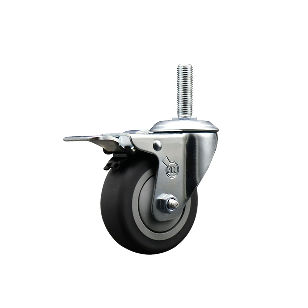 Thermoplastic Rubber Swivel Threaded Stem Caster - 3.5 x 1.25 in. Gray Wheel & 0.75 in. Stem & Total Locking Brake - 230 lbs Capacity per Caster