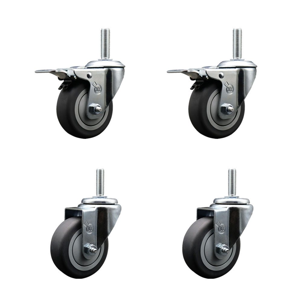 Thermoplastic Rubber Swivel Threaded Stem Caster - 3.5 x 1.25 in. Gray Wheels & 0.75 in. Stems - 920 lbs Total Capacity - Set of 4