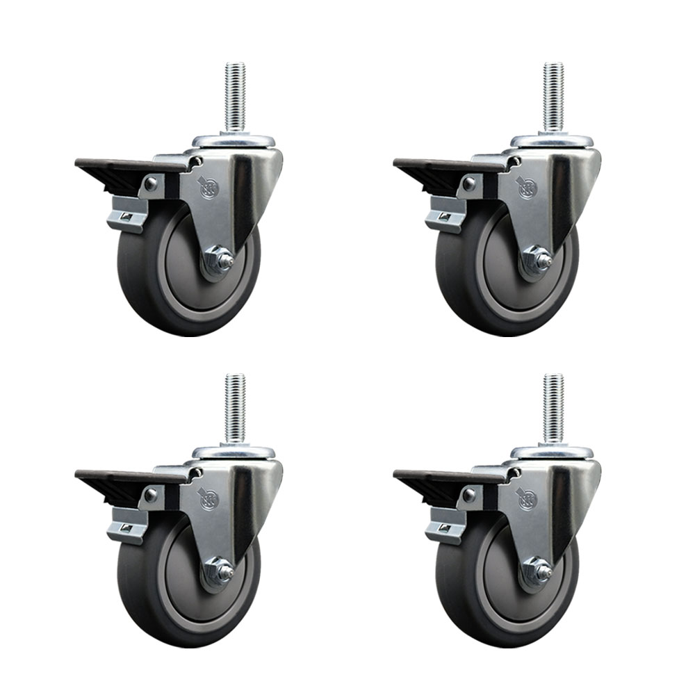 Thermoplastic Rubber Swivel Threaded Stem Caster with 4 x 1.25 in. Gray Wheels & 0.75 in. Stems - 1000 lbs Total Capacity - Set of 4