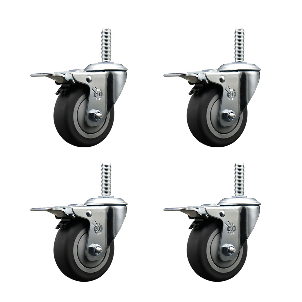 Thermoplastic Rubber Swivel Threaded Stem Caster with 4 x 1.25 in. Gray Wheels & 0.75 in. Stems - 1000 lbs Total Capacity - Set of 4