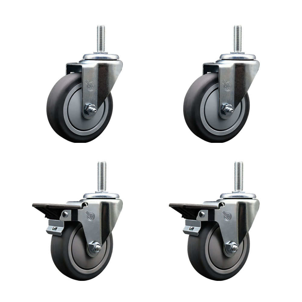 Thermoplastic Rubber Swivel Threaded Stem Caster - 4 x 1.25 in. Gray Wheels & 0.75 in. Stems - 1000 lbs Total Capacity - Set of 4