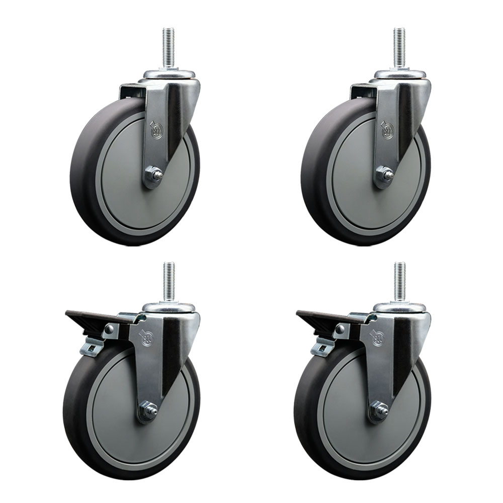 Thermoplastic Rubber Swivel Threaded Stem Caster - 6 x 1.25 in. Gray Wheels & 0.75 in. Stems - 1200 lbs Total Capacity - Set of 4