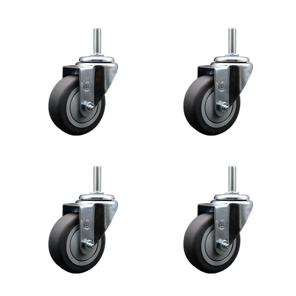 Thermoplastic Rubber Swivel Threaded Stem Caster with 3.5 x 1.25 in. Gray Wheels & 0.62 in. Stems - 920 lbs Total Capacity - Set of 4