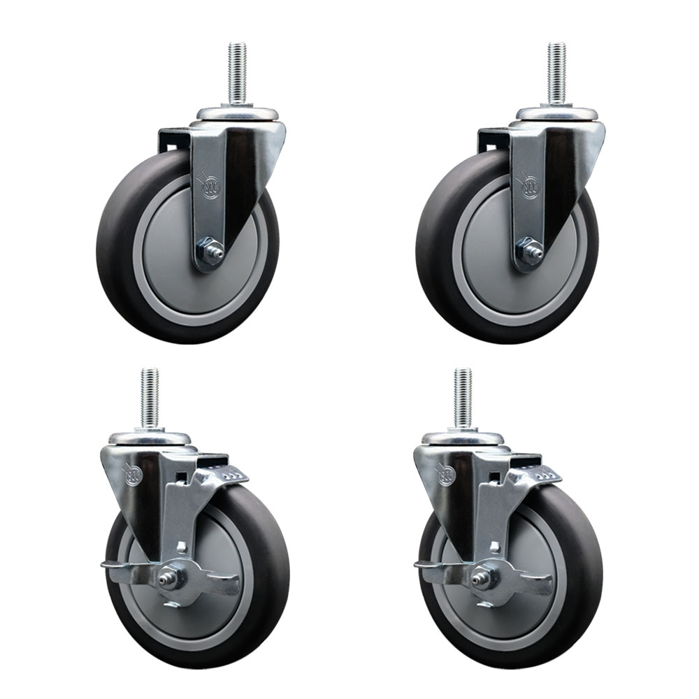 Thermoplastic Rubber Swivel Threaded Stem Caster - 5 x 1.25 in. Gray Wheels & 0.62 in. Stems - 1200 lbs Total Capacity - Set of 4