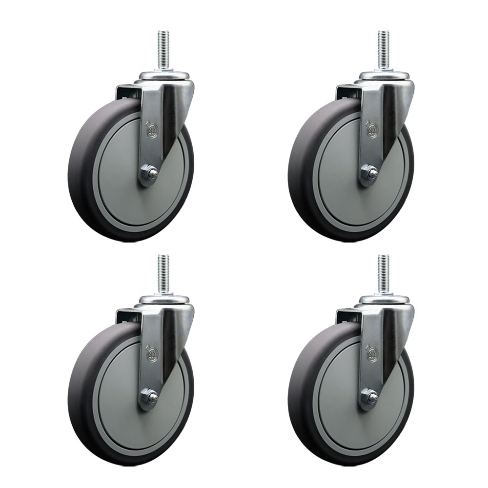 Thermoplastic Rubber Swivel Threaded Stem Caster with 6 x 1.25 in. Gray Wheels & 0.62 in. Stems - 1200 lbs Total Capacity - Set of 4
