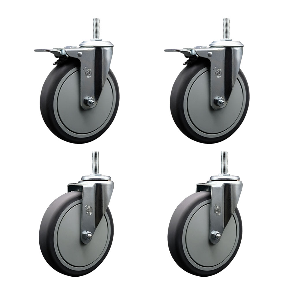 Thermoplastic Rubber Swivel Threaded Stem Caster - 6 x 1.25 in. Gray Wheels & 0.62 in. Stems - 1200 lbs Total Capacity - Set of 4
