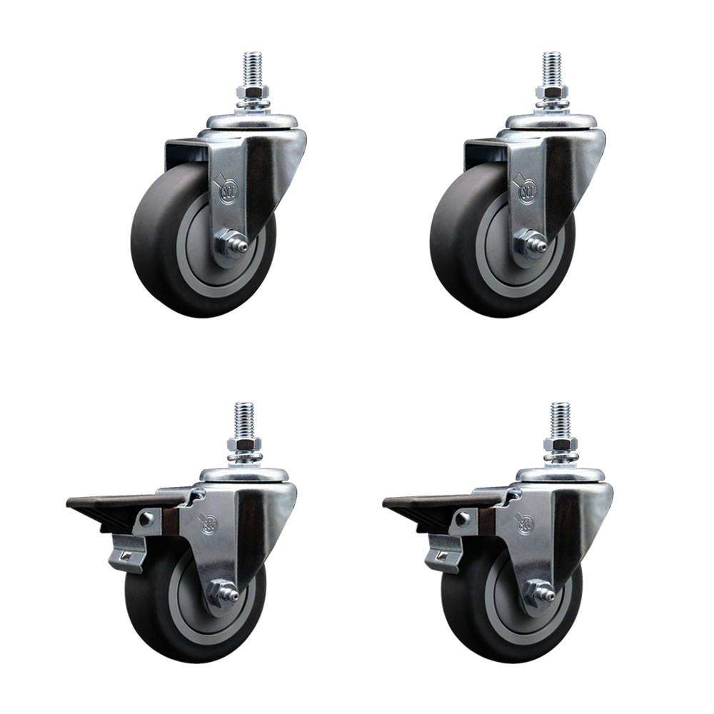 Thermoplastic Rubber Swivel Threaded Stem Caster - 3.5 x 1.25 in. Gray Wheels & 10 mm Stems - 920 lbs Total Capacity - Set of 4