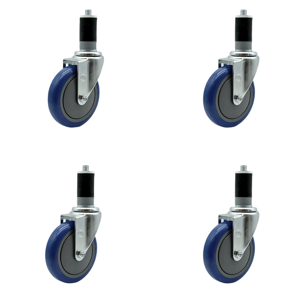 Regency Work Table & Equipment Stand Replacement Caster Set - 5 in. Blue Polyurethane Wheel - 4 Swivel Casters - Set of 4