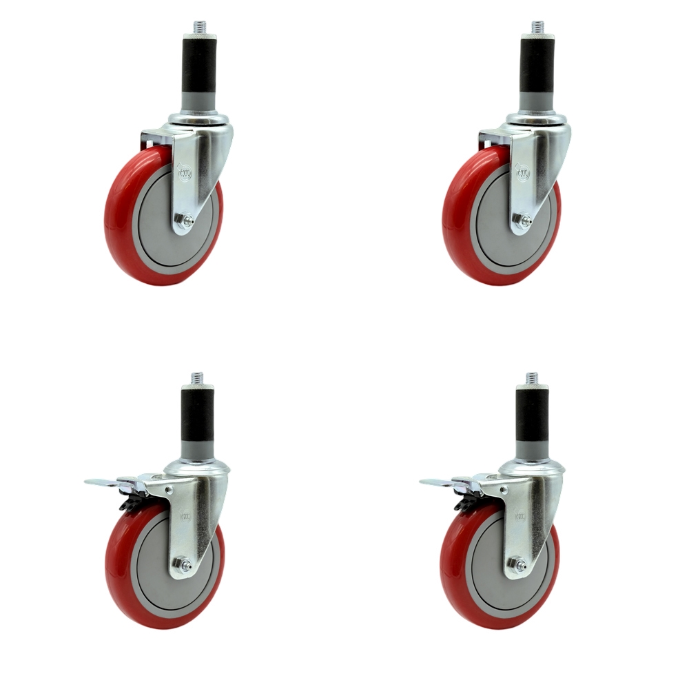 REG-SCC-EXTTL20S514-PPUB-RED-112-2-S-2 Regency Work Table & Equipment Stand Caster Set - 5 in. Red Poly Wheel - Replacement Casters - Set of 4
