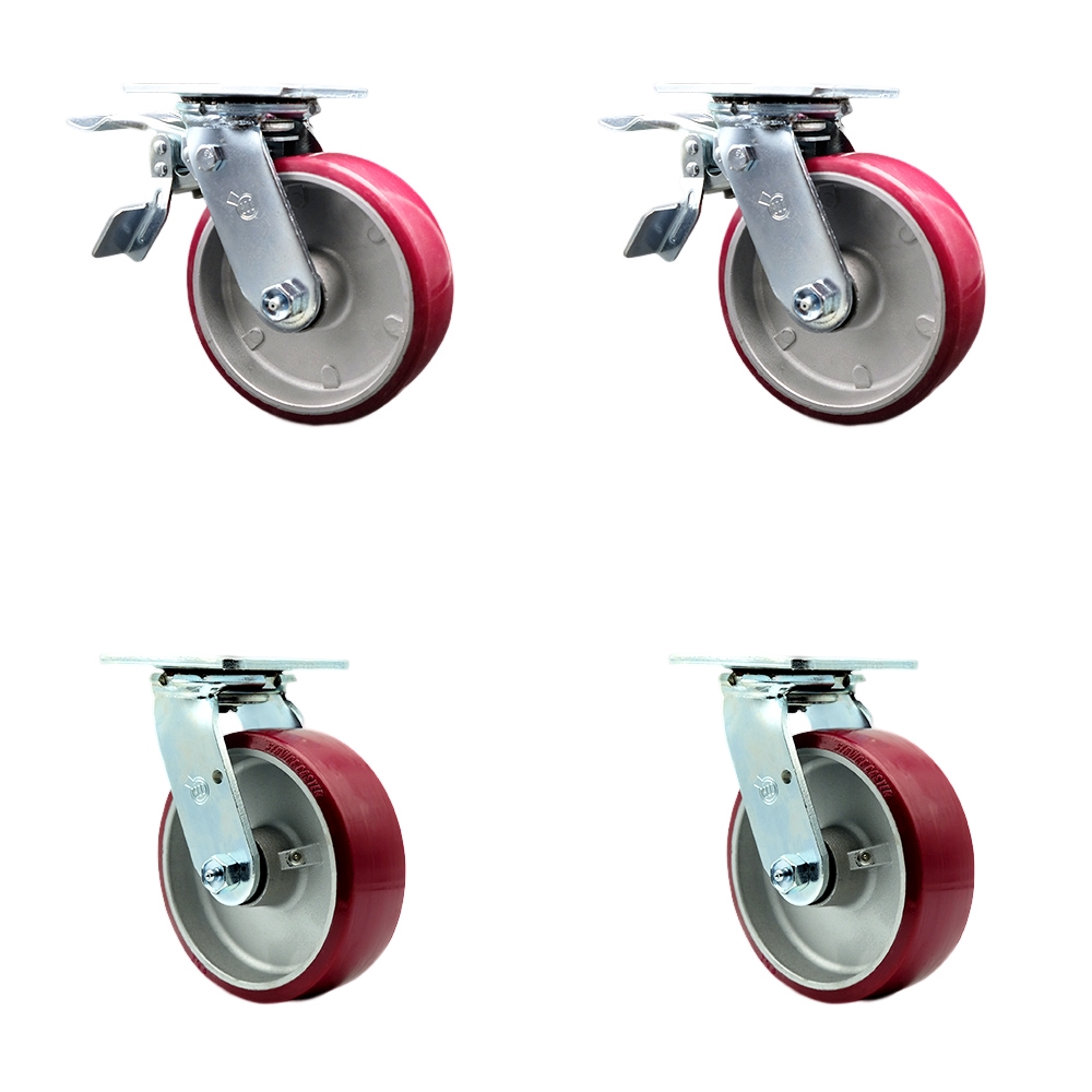 SCC-TTL30S620-PAR-2-S-2 Polyurethane on Aluminum Swivel Top Plate Casters, Heavy Duty with 6 in. Wheels - 4800 lbs Total Capacity - Set of 4