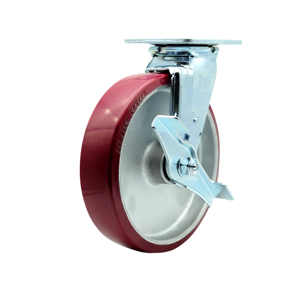 Stainless Steel Polyurethane on Aluminum Swivel Top Plate Heavy Duty Caster with 8 in. Wheel & Top Lock Brake - 1250 lbs Capacity per Caster
